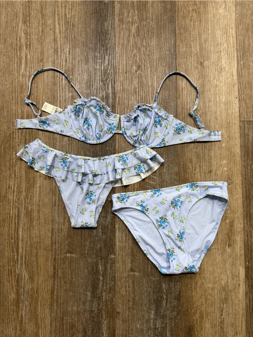 aerie Light Blue Floral Women’s Bikini Top & Two Bottoms